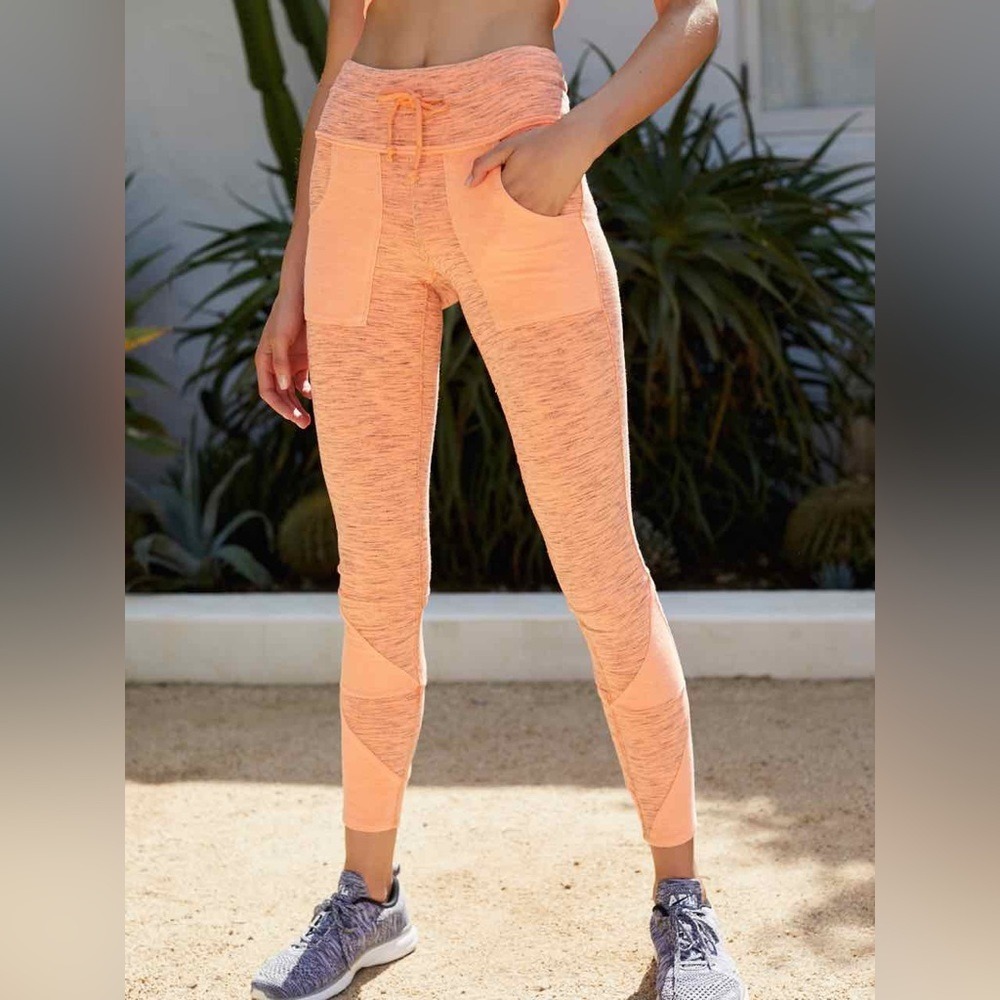 Free People FP Movement Leggings Womens XS Orange Excellent Space Dye Pockets